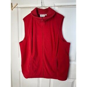 Denim &Co Vest Wm's 1X Red  Full Zip Front Pockets Fleece Lined Fold-Over Collar